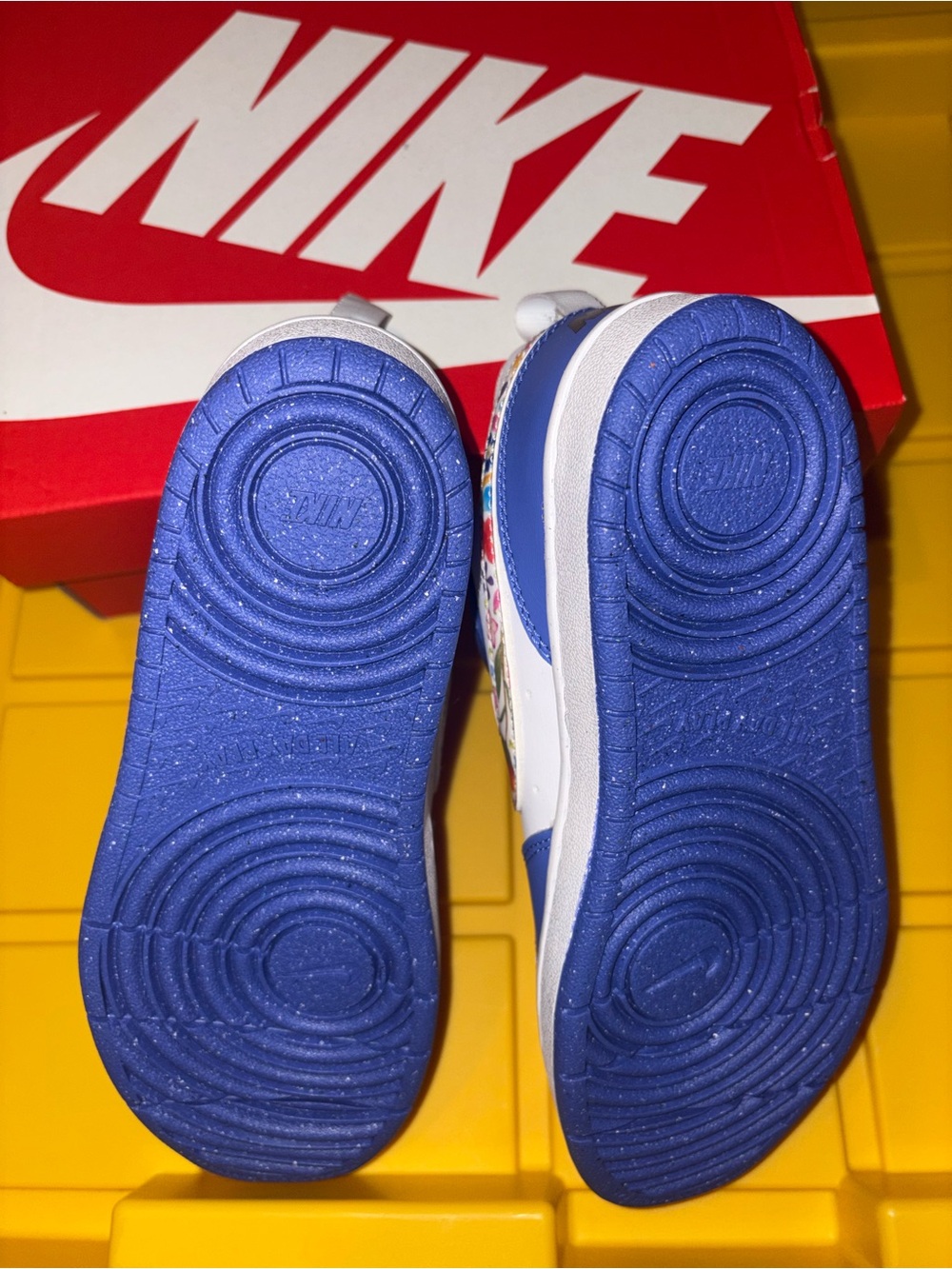 Kids Blue and White Floral Swoosh Sneakers - Picture 4 of 6